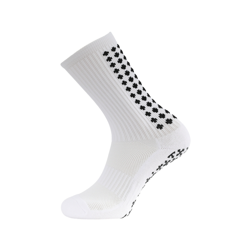 Szakmai futball edzés zokni, kétoldali ragasztóval, vastag törölközőtalppal, középhosszú, 65% poliészter, 5% spandex, 15% pamut, 15% elasztán