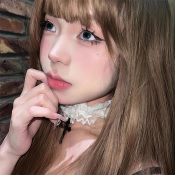 Чокър с кръстосана дантела и геометрична клавикуларна верижка, сплав, тегло 20 g, обиколка 31–40 cm