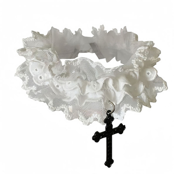 Чокър с кръстосана дантела и геометрична клавикуларна верижка, сплав, тегло 20 g, обиколка 31–40 cm