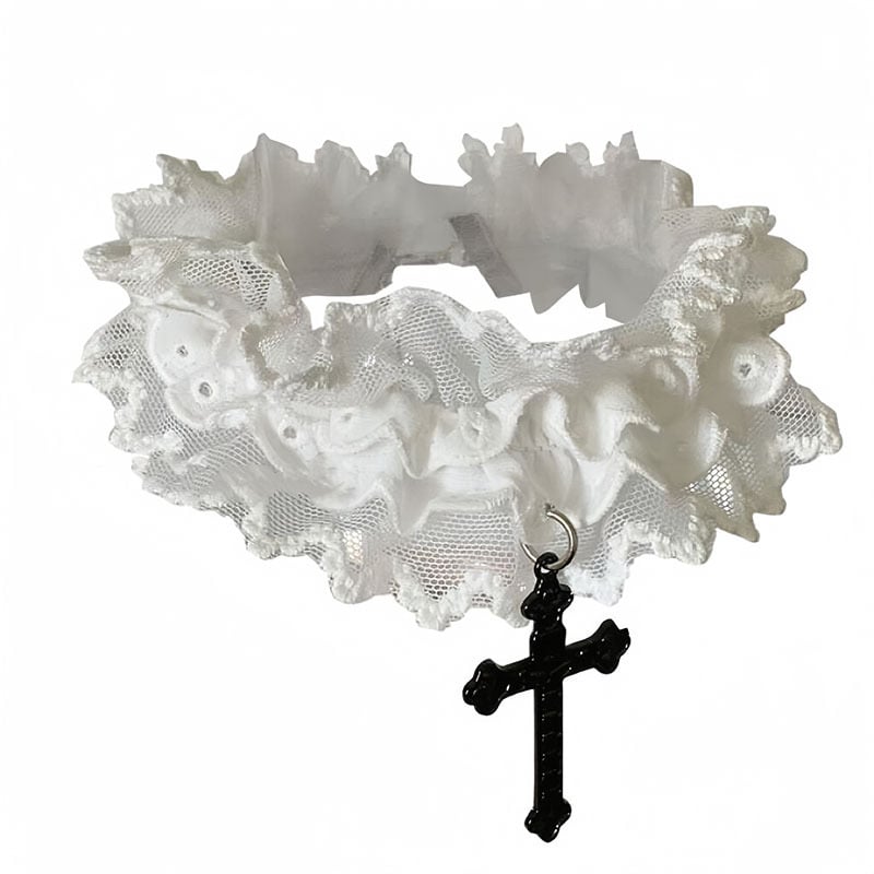 Чокър с кръстосана дантела и геометрична клавикуларна верижка, сплав, тегло 20 g, обиколка 31–40 cm