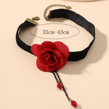 Gotski čipkasti choker s lancem ključne kosti, crni, ženski, minimalistički dizajn