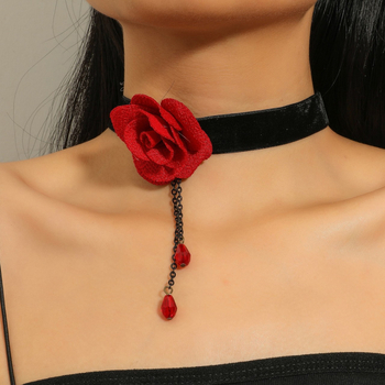 Gotski čipkasti choker s lancem ključne kosti, crni, ženski, minimalistički dizajn