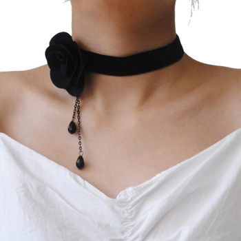 Gotski čipkasti choker s lancem ključne kosti, crni, ženski, minimalistički dizajn