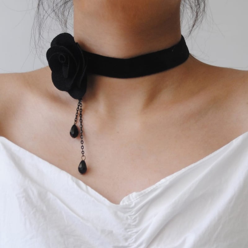 Gotski čipkasti choker s lancem ključne kosti, crni, ženski, minimalistički dizajn