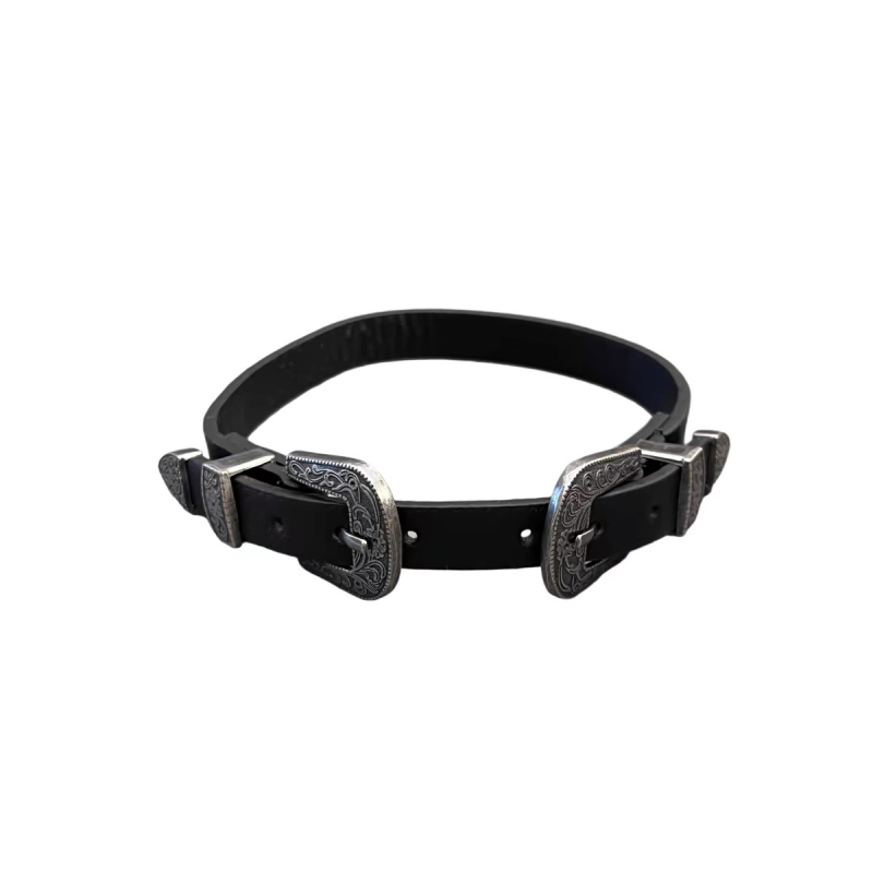Kožna choker ogrlica s privjeskom od legure, bočni lanac, personalizirani trend stil