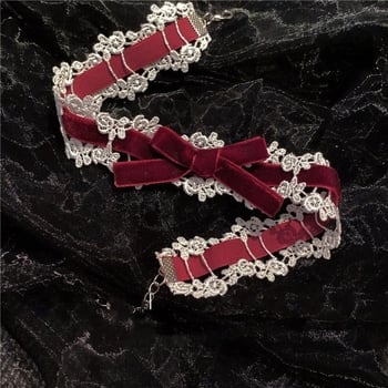 Чокър с дантелена панделка и ключична верижка, Хараджуку Lolita вдъхновение, винтидж стил (Материал: Друг; Марка: Unique; Пролет 2025; Стил: Винтидж; Стилова класификация: Свеж и сладък)