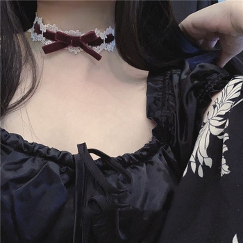 Чокър с дантелена панделка и ключична верижка, Хараджуку Lolita вдъхновение, винтидж стил (Материал: Друг; Марка: Unique; Пролет 2025; Стил: Винтидж; Стилова класификация: Свеж и сладък)