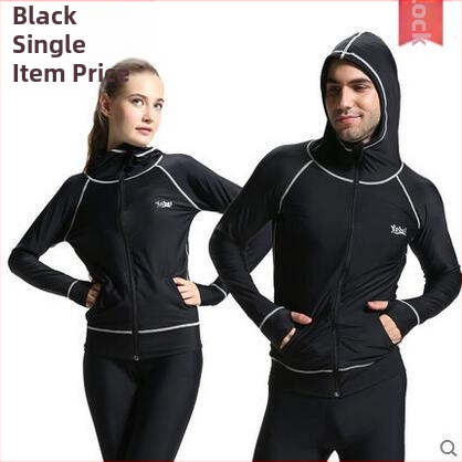 Unisex nylonový rash guard s dlhým rukávom, kapucňou a zipsom spredu - UV ochrana, rýchle schnutie, na potápanie a plávanie