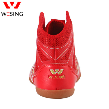 Παπούτσια πάλης με υψηλό επάνω μέρος, σόλα από τένοντα βοδινού, επάνω από συνθετικό PU δέρμα, τεχνολογία απορρόφησης κραδασμών με κόλλα, επίπεδη φτέρνα