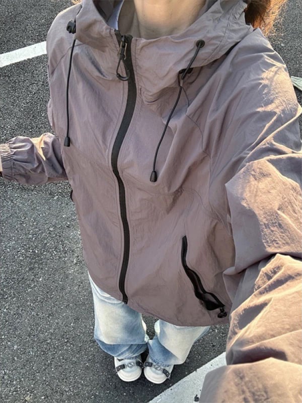 Τζάκετ με UPF50+ προστασία από τον ήλιο, με κουκούλα, χαλαρή γραμμή, πλαϊνές τσέπες και φερμουάρ