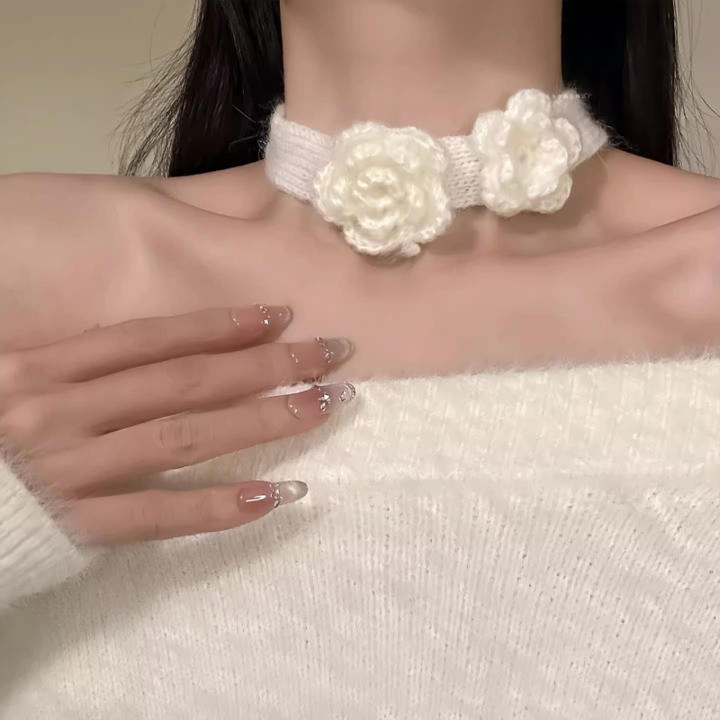 Choker ogrlica u obliku cvijeta, ručno izrađena od miješanih materijala, lanac za džemper, unisex