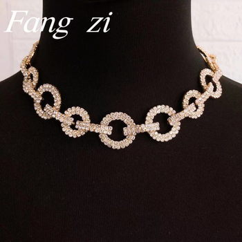 Geometrijski bakreni chok er ogrlica s rhinestone privjeskom, elektroplating završna obrada, duljina 31–40 cm