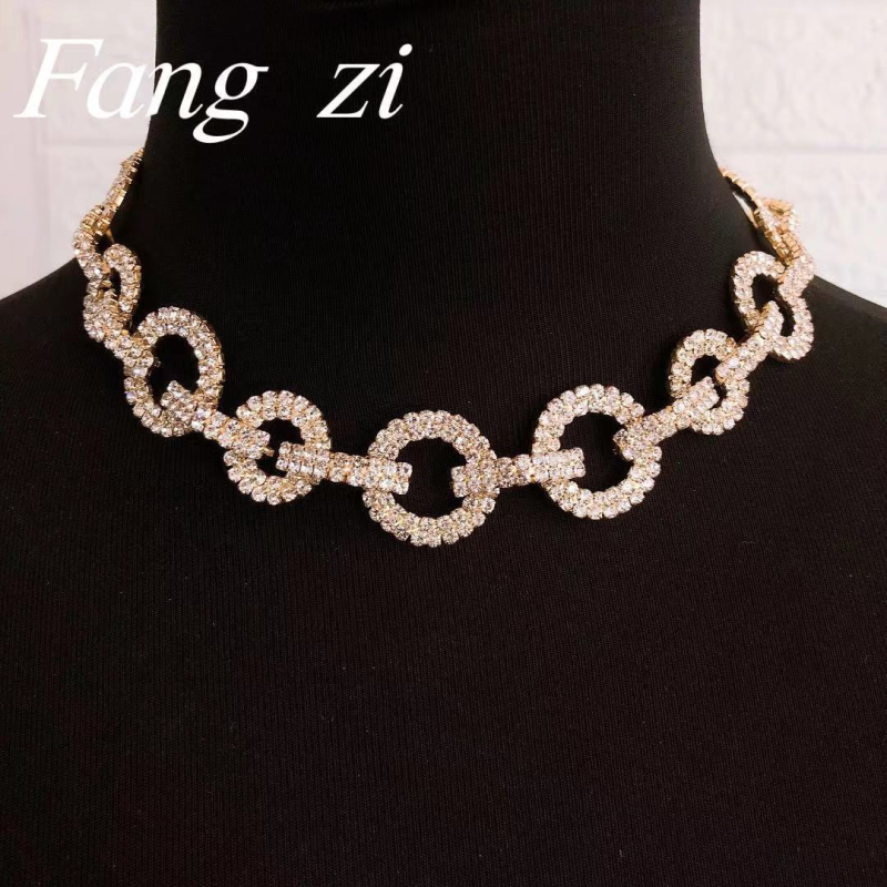 Geometrijski bakreni chok er ogrlica s rhinestone privjeskom, elektroplating završna obrada, duljina 31–40 cm
