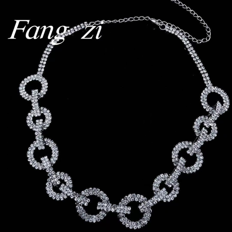 Geometrijski bakreni chok er ogrlica s rhinestone privjeskom, elektroplating završna obrada, duljina 31–40 cm