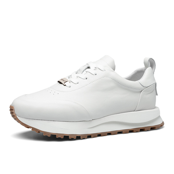 Ανδρικά δερμάτινα αθλητικά παπούτσια, κορδόνια, στρογγυλή μύτη, διαπνέοντα, μονόχρωμα, μεσαίο ύψος φτέρνας 3–5 εκ