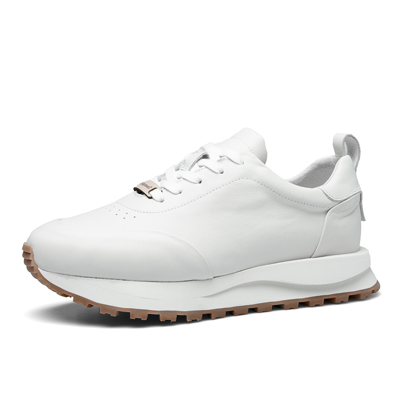 Ανδρικά δερμάτινα αθλητικά παπούτσια, κορδόνια, στρογγυλή μύτη, διαπνέοντα, μονόχρωμα, μεσαίο ύψος φτέρνας 3–5 εκ