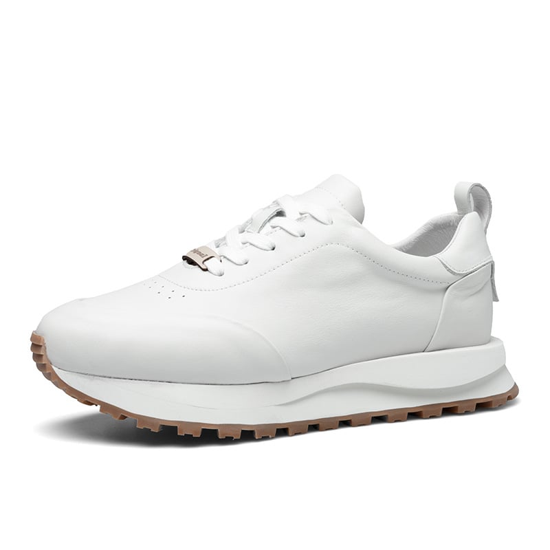 Ανδρικά δερμάτινα αθλητικά παπούτσια, κορδόνια, στρογγυλή μύτη, διαπνέοντα, μονόχρωμα, μεσαίο ύψος φτέρνας 3–5 εκ