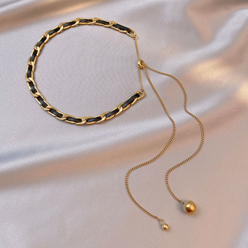 Ogrlica s geometrijskim privjeskom od titan čelika, elektroplirano, obična lančeta, korejski stil, za žene