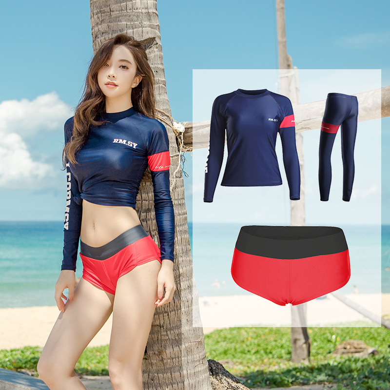 Langchen Női nylonból készült szétválasztott hosszú ujjú búvárruha, gyorsan száradó, egyszínű minta, snorkelinghez és szörfözéshez