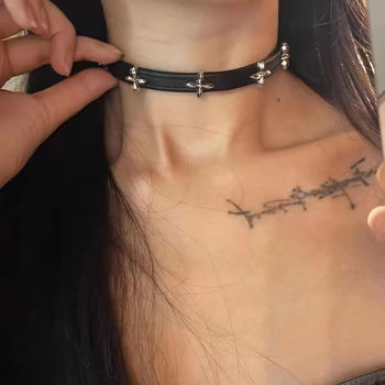 Kožni čoker ogrlica za žene, geometrijski dizajn, brend Chujian Jewelry, lanac klavikule, sladak stil