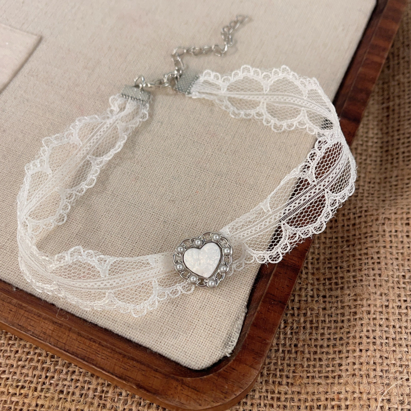 Izuzetan ružičasto bijeli čipkasti choker sa srcem za žene, sladak i hrabar stil, personalizirani lanac ključne kosti