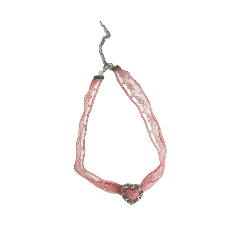 Izuzetan ružičasto bijeli čipkasti choker sa srcem za žene, sladak i hrabar stil, personalizirani lanac ključne kosti