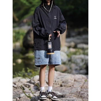 Ελαφρύ μπουφάν ice-silk για εφήβους, αντηλιακή προστασία, διαπνοή, χαλαρή γραμμή με φερμουάρ, μείγμα πολυεστέρα-βαμβακιού, κατάλληλο για άνοιξη-φθινόπωρο