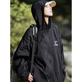 Ελαφρύ μπουφάν ice-silk για εφήβους, αντηλιακή προστασία, διαπνοή, χαλαρή γραμμή με φερμουάρ, μείγμα πολυεστέρα-βαμβακιού, κατάλληλο για άνοιξη-φθινόπωρο