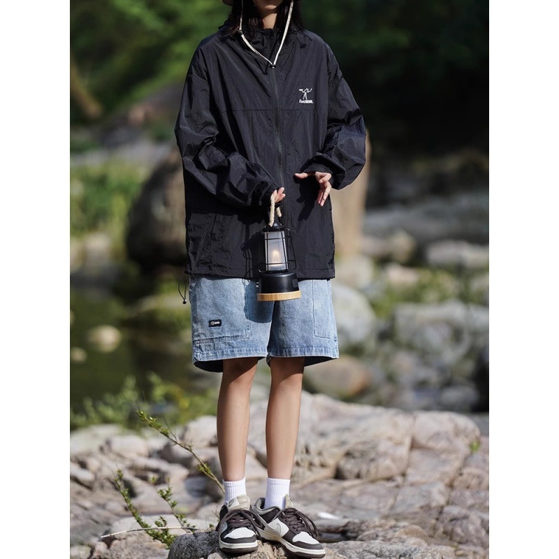 Ελαφρύ μπουφάν ice-silk για εφήβους, αντηλιακή προστασία, διαπνοή, χαλαρή γραμμή με φερμουάρ, μείγμα πολυεστέρα-βαμβακιού, κατάλληλο για άνοιξη-φθινόπωρο