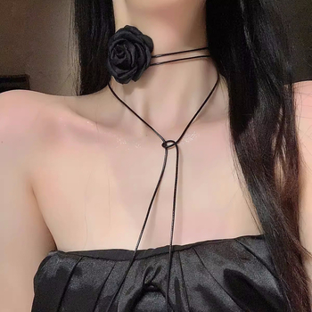 Choker ogrlica s camellijinim cvijetom, platno, ručna izrada, lanac ključne kosti, 20 g, modni dodatak za vrat