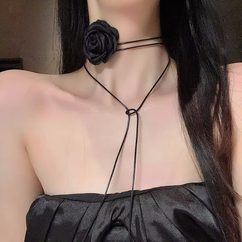 Choker ogrlica s camellijinim cvijetom, platno, ručna izrada, lanac ključne kosti, 20 g, modni dodatak za vrat