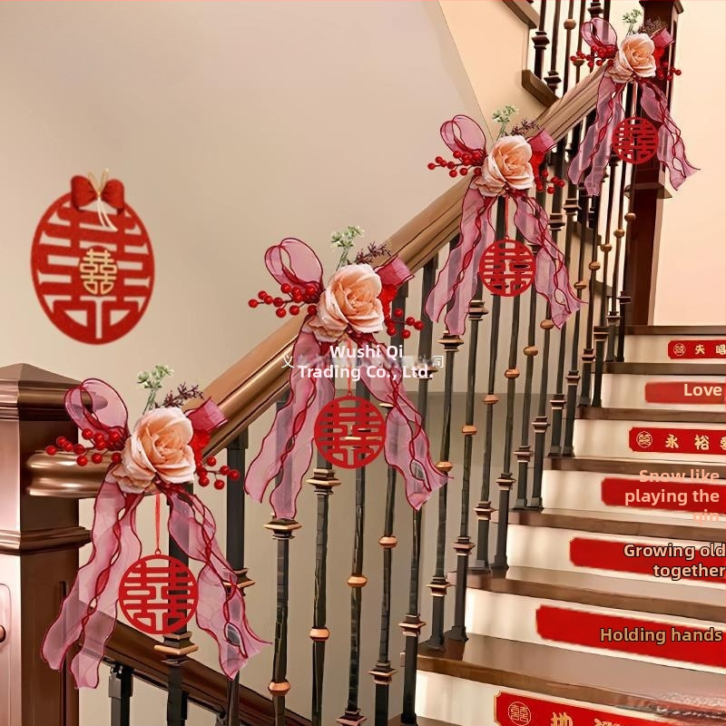 Sada výzdoby zábradlia schodov na svadbu, Ge hui; materiál: papier; druh materiálu: stužka; vhodné pre usporiadanie miesta podujatia; kategória: rekvizity pre usporiadanie miesta