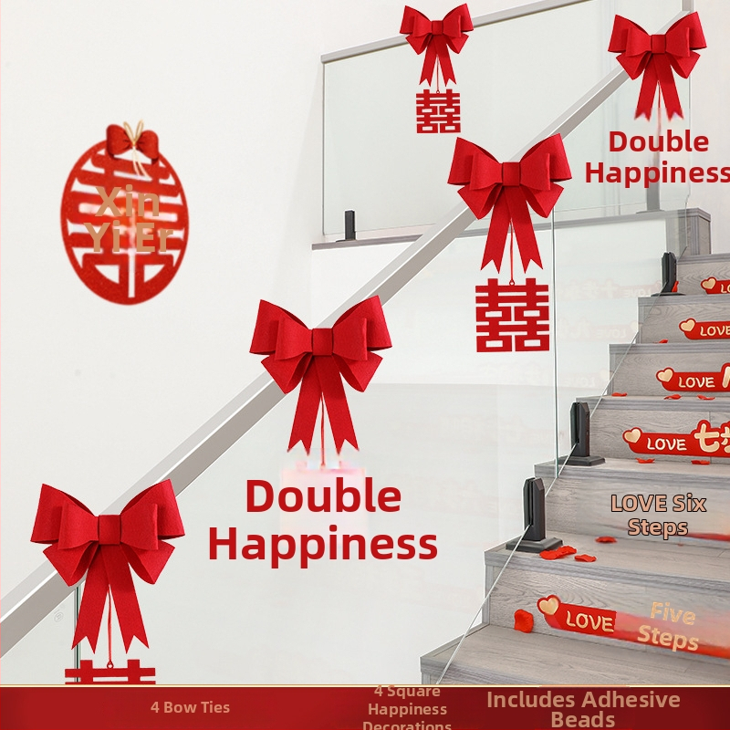 Sada výzdoby zábradlia schodov na svadbu, Ge hui; materiál: papier; druh materiálu: stužka; vhodné pre usporiadanie miesta podujatia; kategória: rekvizity pre usporiadanie miesta