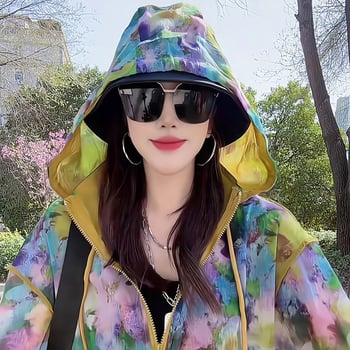 Női kapucnis napvédő kabát, légáteresztő poliészter anyag, tavasz 2025