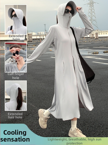 H391 Ženska ljetna duga jakna s UV zaštitom od ice silk, s kapuljačom