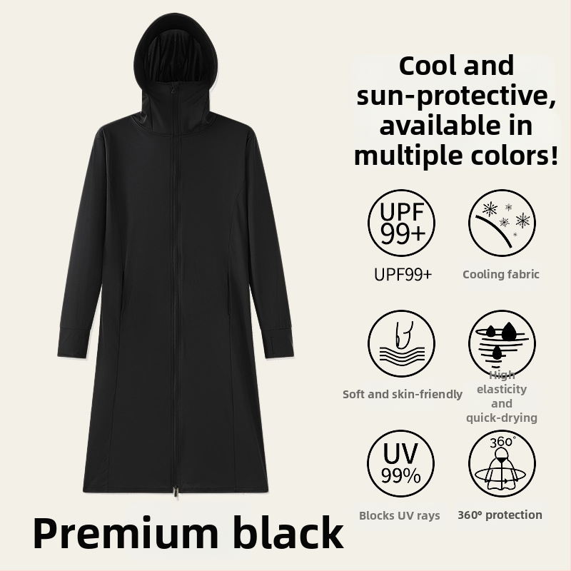 H391 Ženska ljetna duga jakna s UV zaštitom od ice silk, s kapuljačom