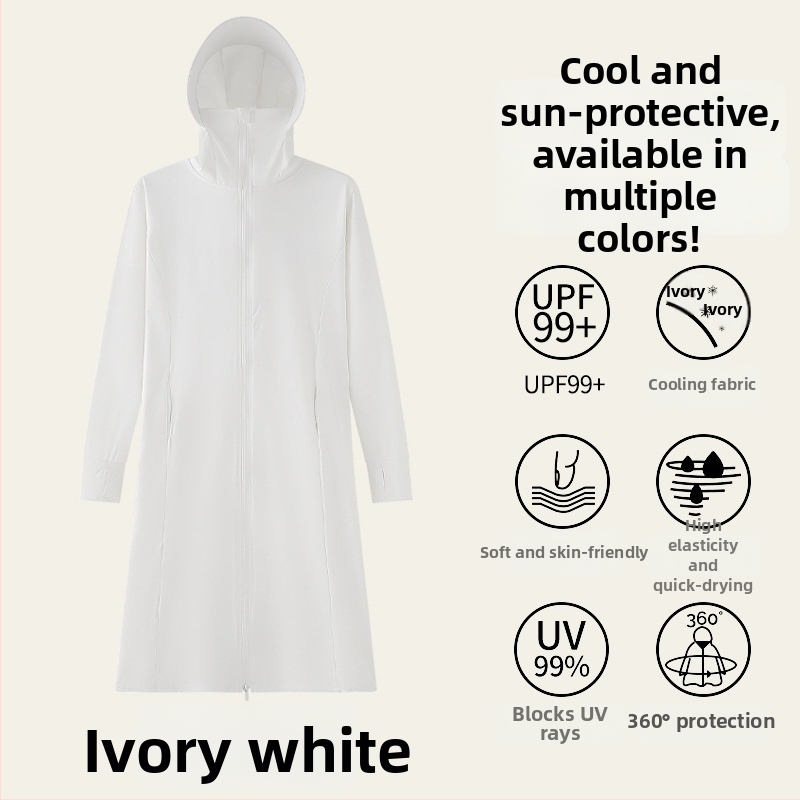 H391 Ženska ljetna duga jakna s UV zaštitom od ice silk, s kapuljačom