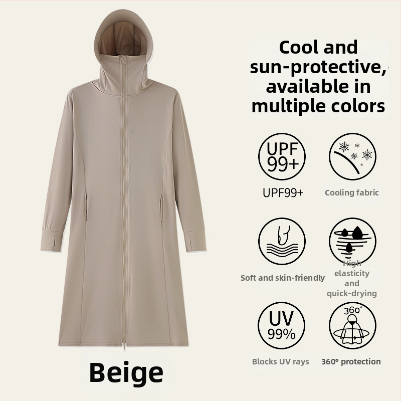 H391 Ženska ljetna duga jakna s UV zaštitom od ice silk, s kapuljačom