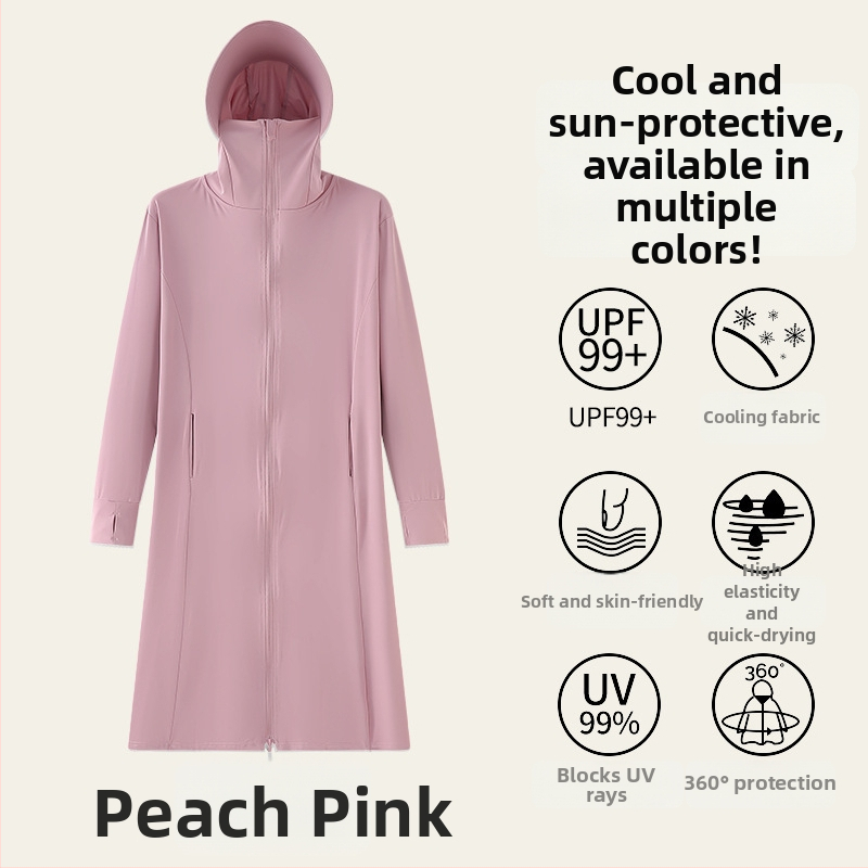 H391 Ženska ljetna duga jakna s UV zaštitom od ice silk, s kapuljačom