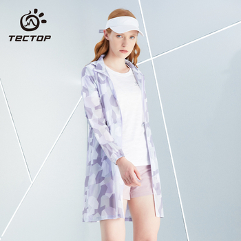 TECTOP Ženska kapuljačasta vanjska jakna za zaštitu od sunca - UPF45, brzo se suši, prozračna, najlon tkanina