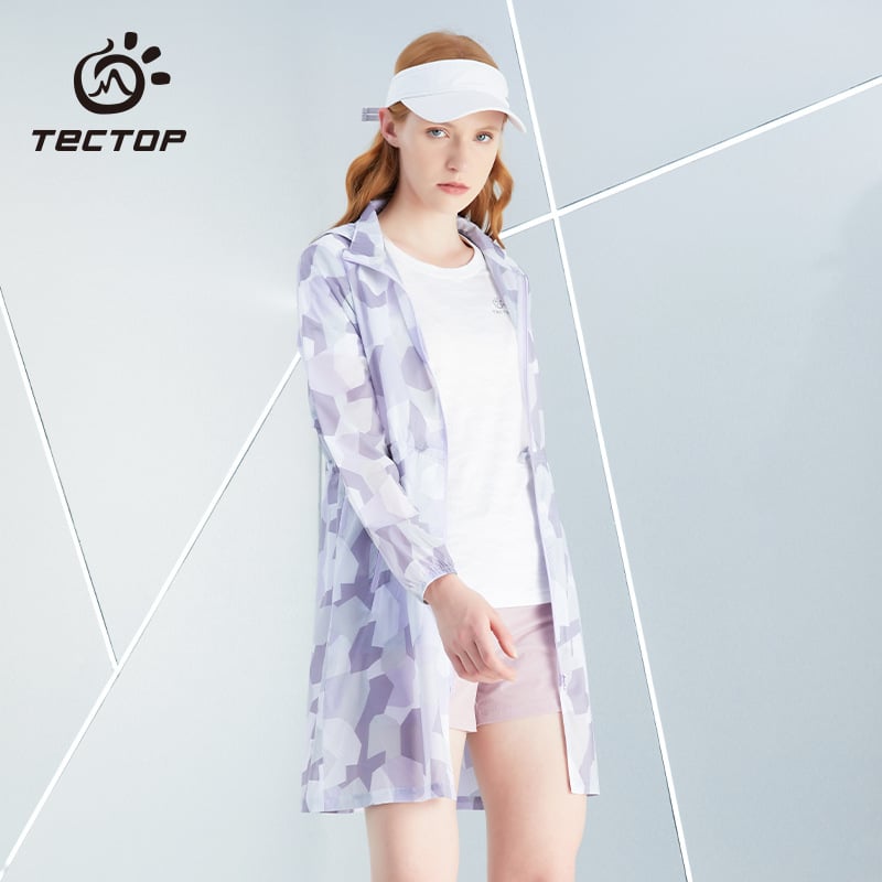 TECTOP Ženska kapuljačasta vanjska jakna za zaštitu od sunca - UPF45, brzo se suši, prozračna, najlon tkanina