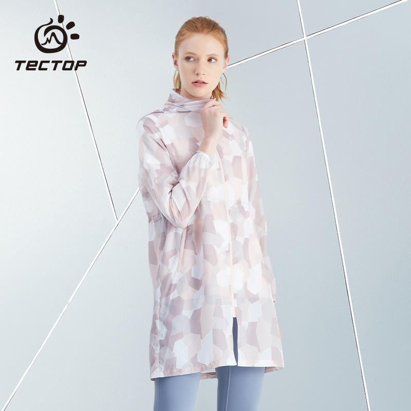 TECTOP Ženska kapuljačasta vanjska jakna za zaštitu od sunca - UPF45, brzo se suši, prozračna, najlon tkanina