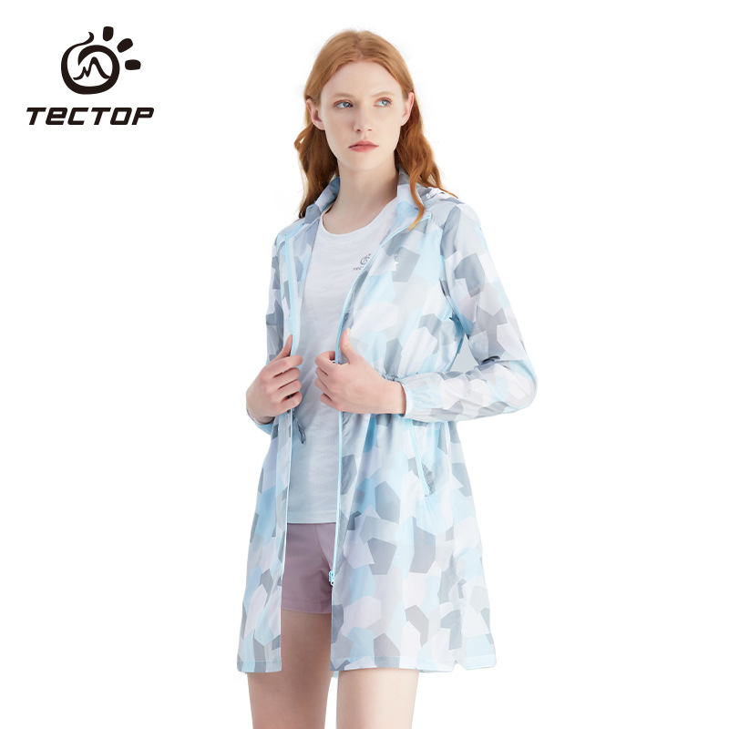 TECTOP Ženska kapuljačasta vanjska jakna za zaštitu od sunca - UPF45, brzo se suši, prozračna, najlon tkanina