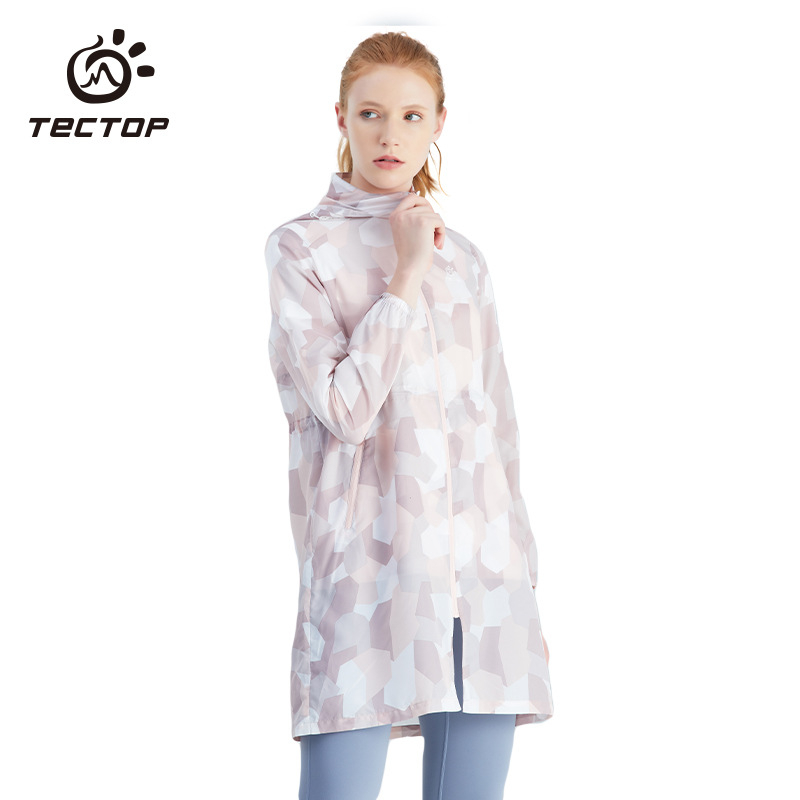 TECTOP Ženska kapuljačasta vanjska jakna za zaštitu od sunca - UPF45, brzo se suši, prozračna, najlon tkanina