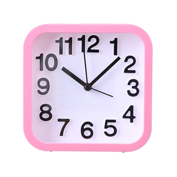 Будилник за ученици — тих в спалнята, настолен квадратен часовник с прост минималистичен дизайн, аналогов дисплей, батерийно захранване, движение с прескачане на секундата