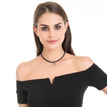 Чокър колие със звезда висулка, сплавна верижка, паладиева висулка, многослоен дизайн с перлена нишка