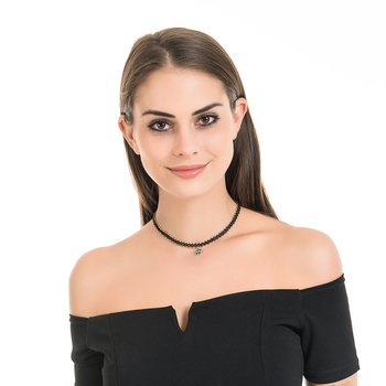 Чокър колие със звезда висулка, сплавна верижка, паладиева висулка, многослоен дизайн с перлена нишка