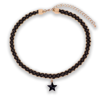 Чокър колие със звезда висулка, сплавна верижка, паладиева висулка, многослоен дизайн с перлена нишка