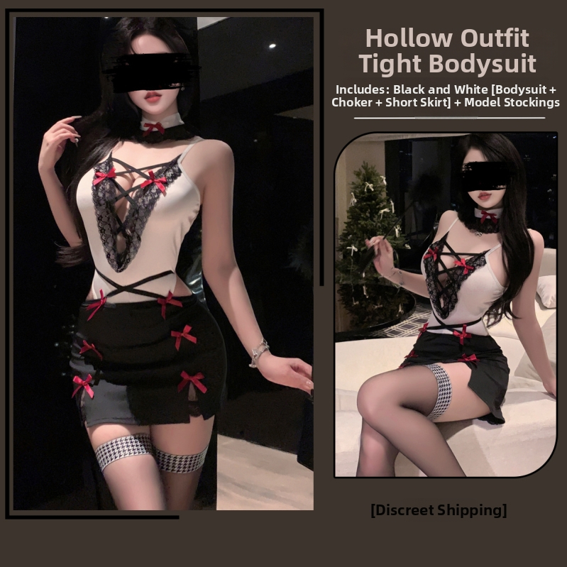 Dámske cosplay spodné prádlo pre sekretárku: prekrížené ramienka, hlboký V výstrih, priehľadný kostým-úniforma, polyester 95–100%