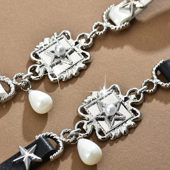 Чокър колие със звездна висулка и перли, смесен материал, Chopin верига, еднослойно